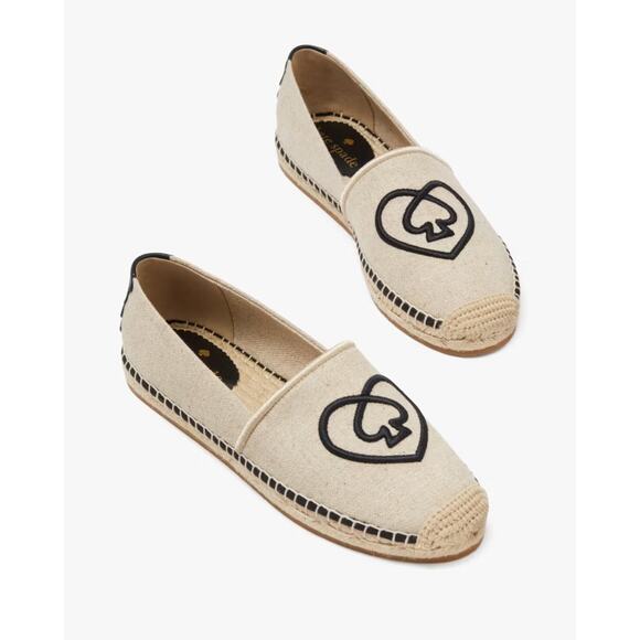 IOB Kate Spade New York Gwen Heart Spade Espadrilles Natural Black Sz 9B - Picture 1 of 8
